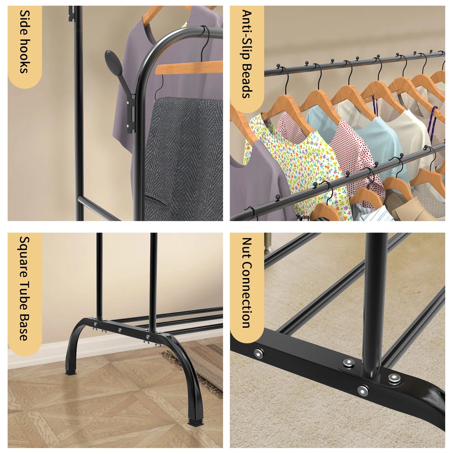 Adjustable Double-Rod Garment Rack with Shoe Storage Homelune LTD