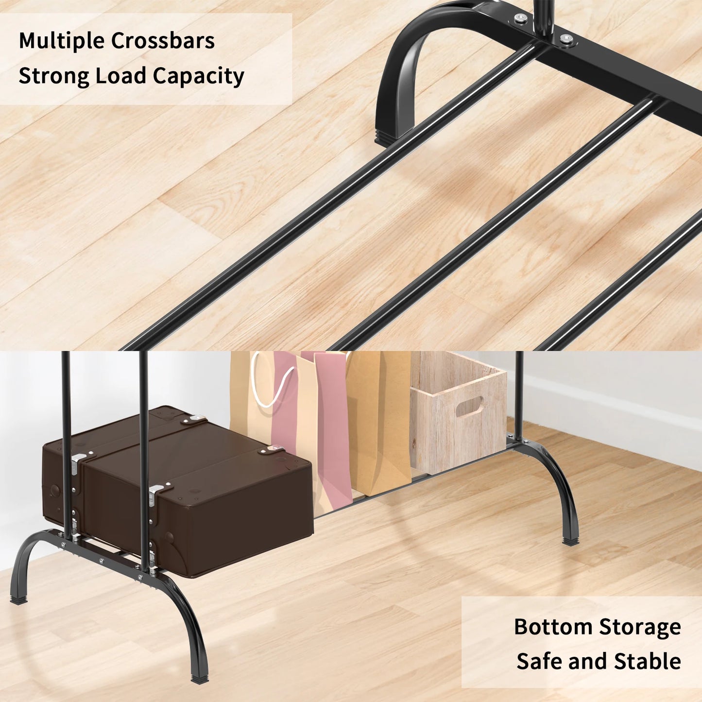 Adjustable Double-Rod Garment Rack with Shoe Storage Homelune LTD