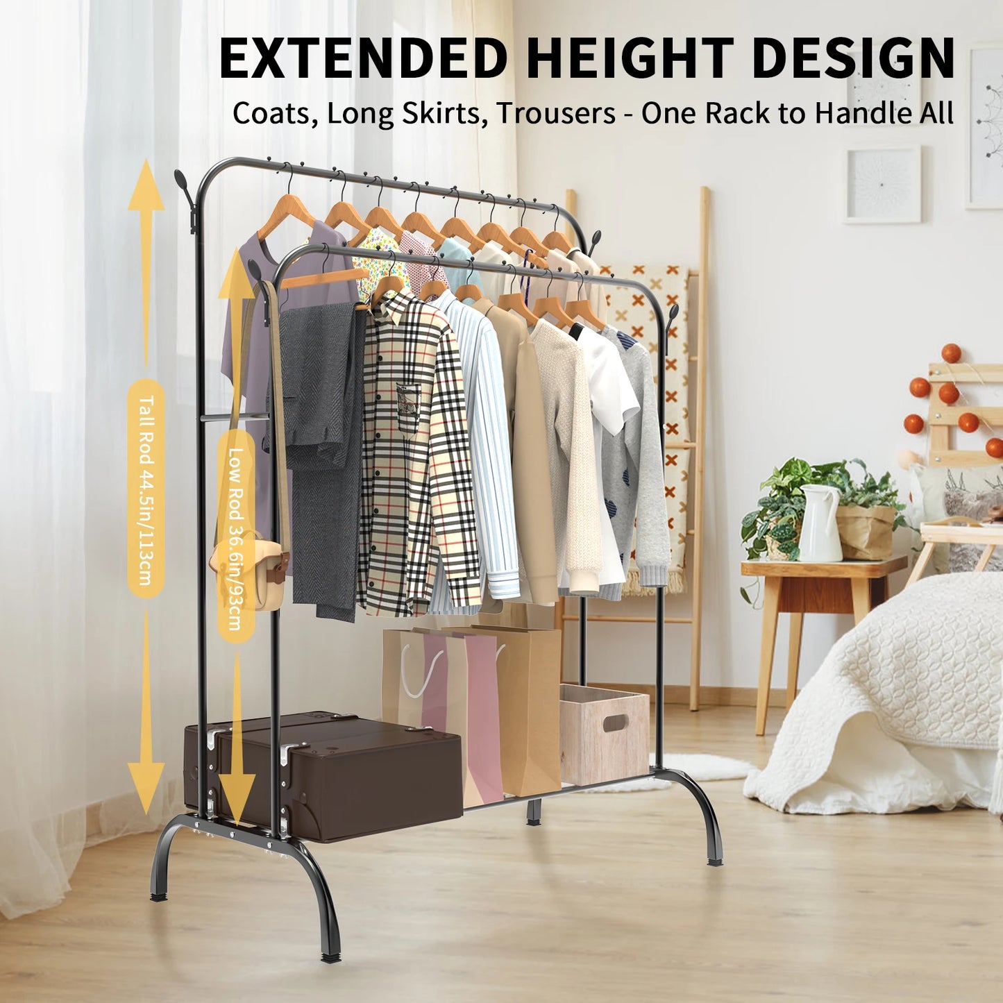 Adjustable Double-Rod Garment Rack with Shoe Storage Homelune LTD