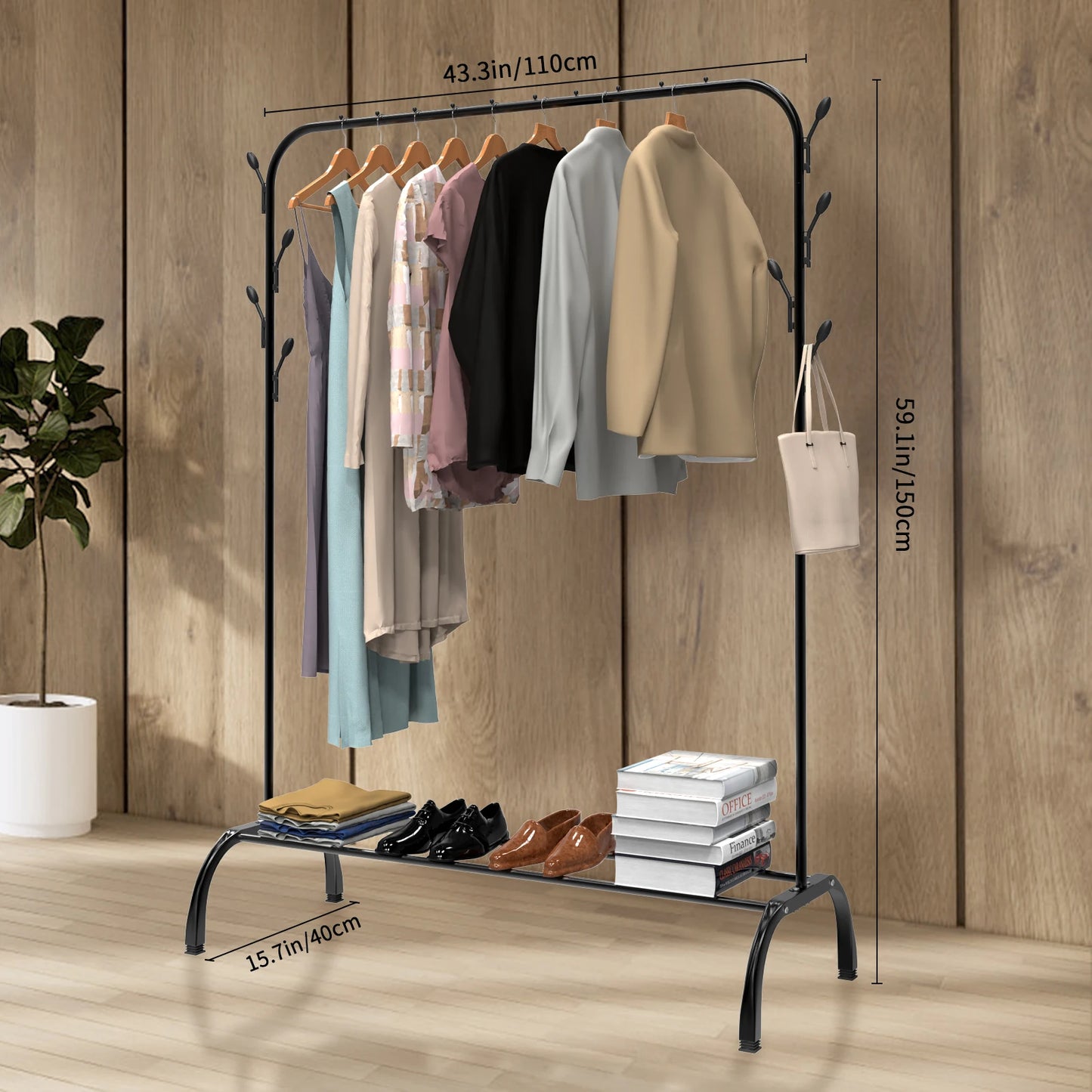 Adjustable Double-Rod Garment Rack with Shoe Storage Homelune LTD