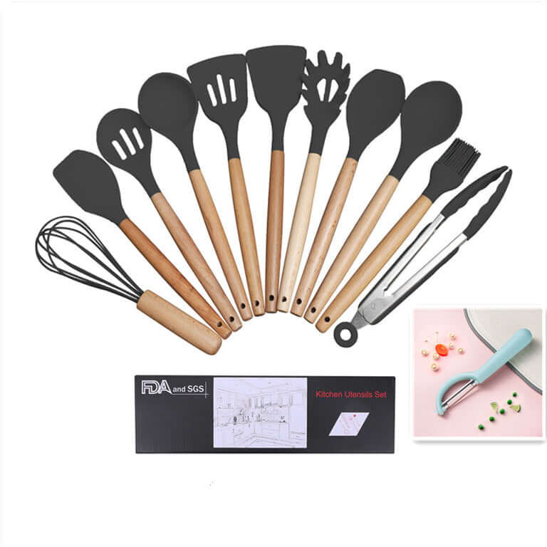 Wooden Handle Silicone Cooking Utensils Set - Homelune LTD home essentials and decor!