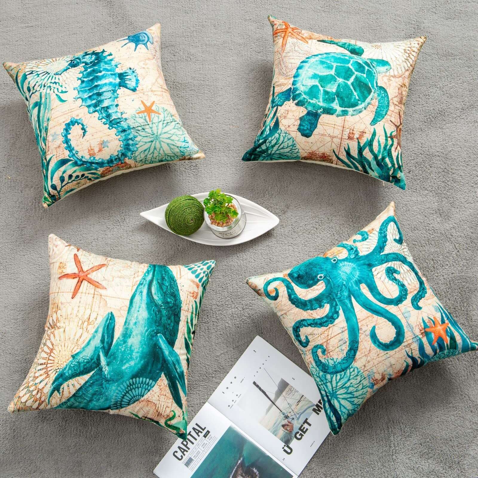 Add a Touch of Coastal Charm with Sea Turtle Printed Cushion Covers - Homelune LTD home essentials and decor!