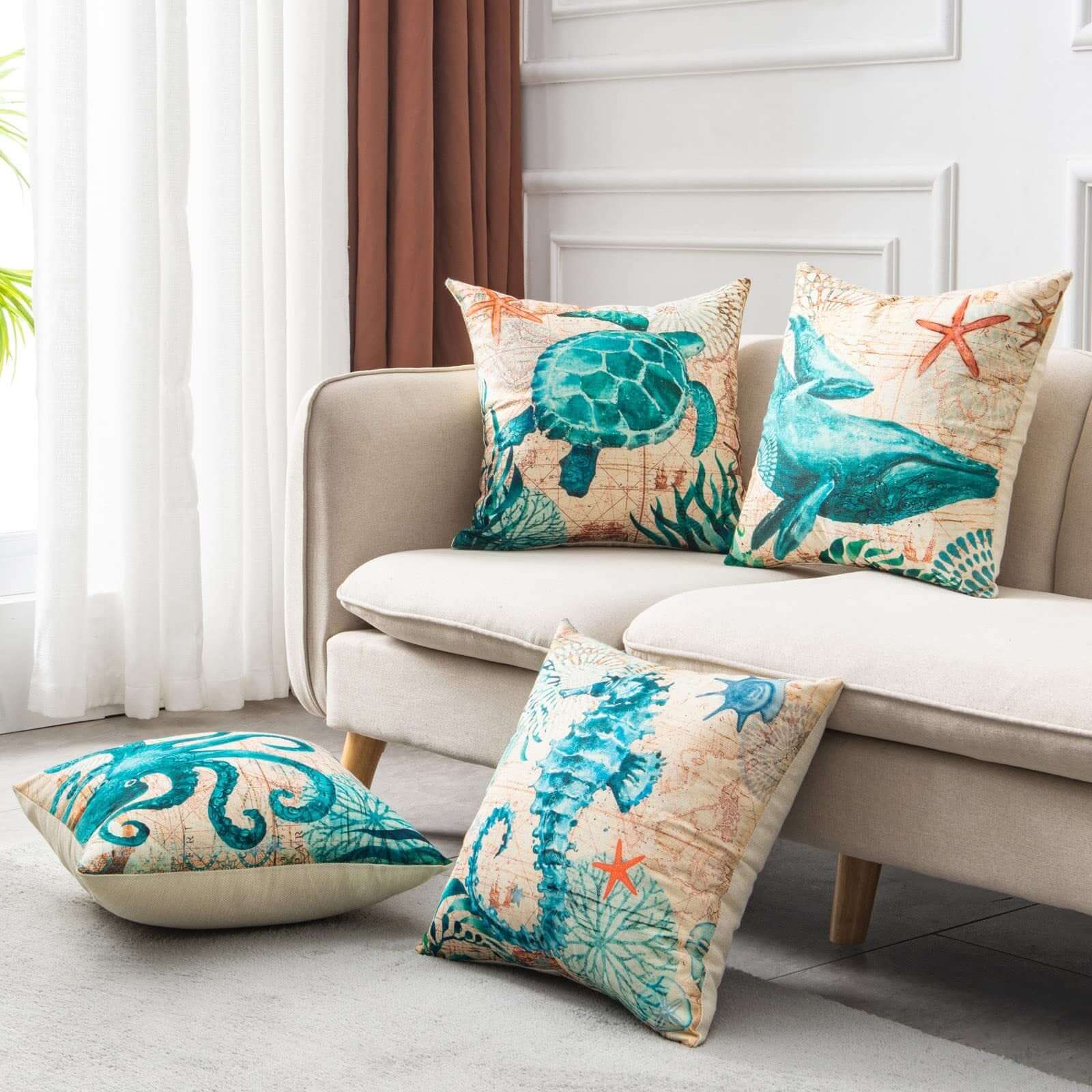 Add a Touch of Coastal Charm with Sea Turtle Printed Cushion Covers - Homelune LTD home essentials and decor!