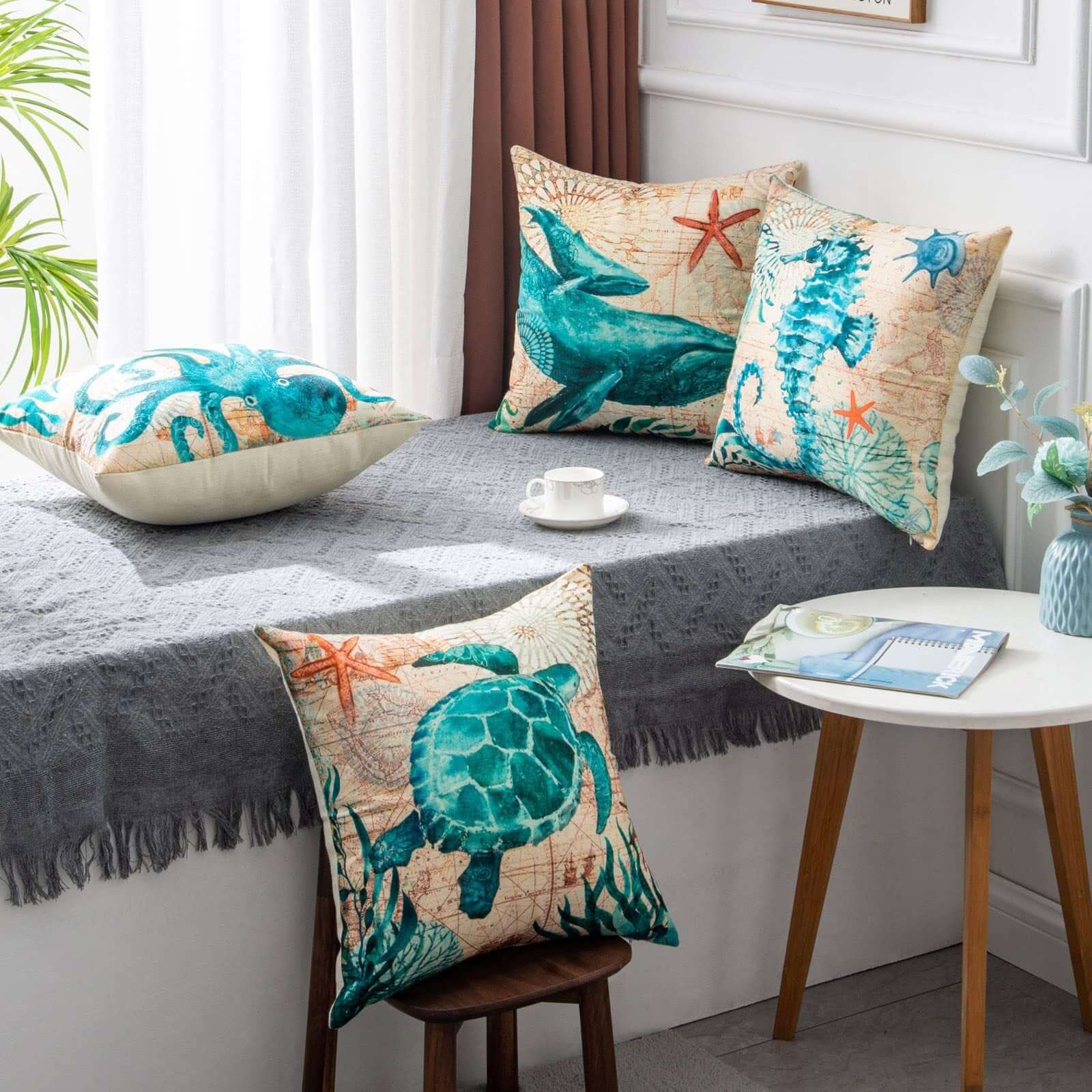 Add a Touch of Coastal Charm with Sea Turtle Printed Cushion Covers - Homelune LTD home essentials and decor!