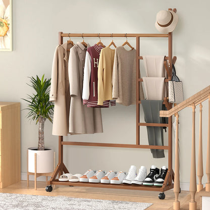 Bamboo Garment Hat Rack with Wheels Multifunctional Clothing Hanging Stand Homelune LTD