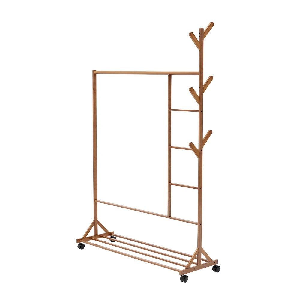 Bamboo Garment Hat Rack with Wheels Multifunctional Clothing Hanging Stand Homelune LTD