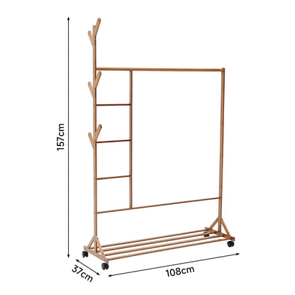Bamboo Garment Hat Rack with Wheels Multifunctional Clothing Hanging Stand Homelune LTD