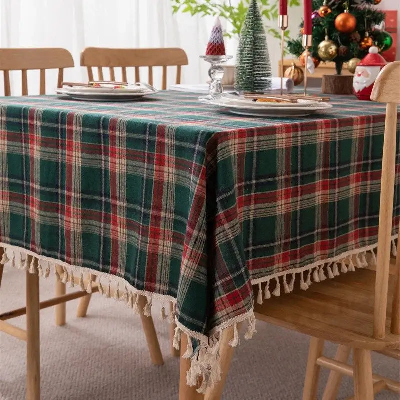 Celebrate the Holidays with Our Elegant Green Plaid Tablecloth - Homelune LTD home essentials and decor!