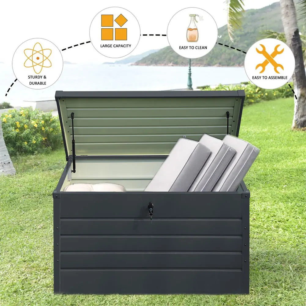 Durable Galvanized Steel Garden Storage Box with Lock Homelune LTD