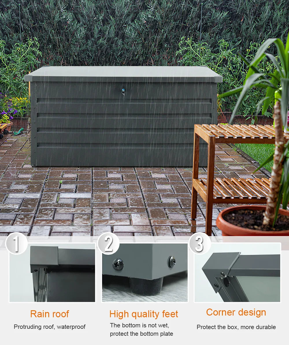 Durable Galvanized Steel Garden Storage Box with Lock Homelune LTD