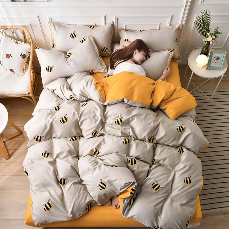 Elevate Your Sleep Space with Our Printed Four-Piece Aloe Cotton Bed Sheet Set - Homelune LTD home essentials and decor!