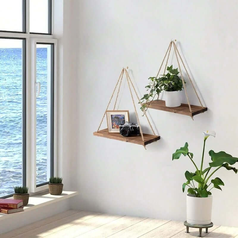 Hanging Wooden Shelf with Hemp Rope for Stylish Plant Display - Homelune LTD home essentials and decor!
