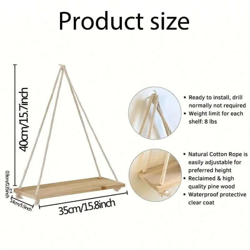 Hanging Wooden Shelf with Hemp Rope for Stylish Plant Display - Homelune LTD home essentials and decor!