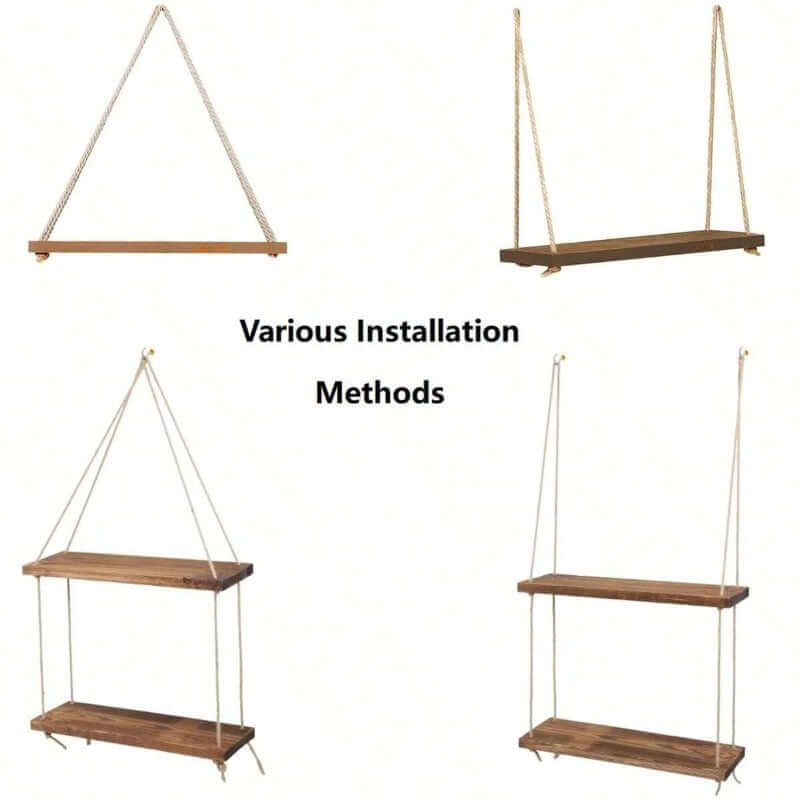 Hanging Wooden Shelf with Hemp Rope for Stylish Plant Display - Homelune LTD home essentials and decor!