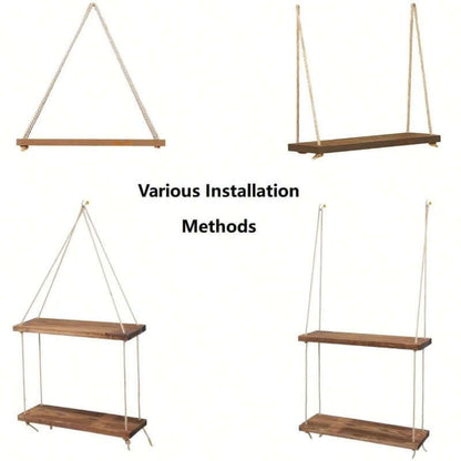 Hanging Wooden Shelf with Hemp Rope for Stylish Plant Display - Homelune LTD home essentials and decor!