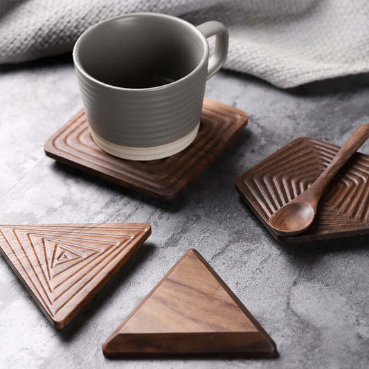 Japanese Black Walnut Geometric Tea Coaster: Creative Cup Holder - Homelune LTD home essentials and decor!