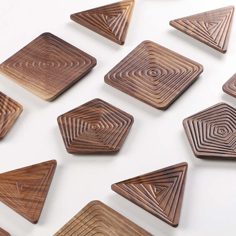 Japanese Black Walnut Geometric Tea Coaster: Creative Cup Holder - Homelune LTD home essentials and decor!
