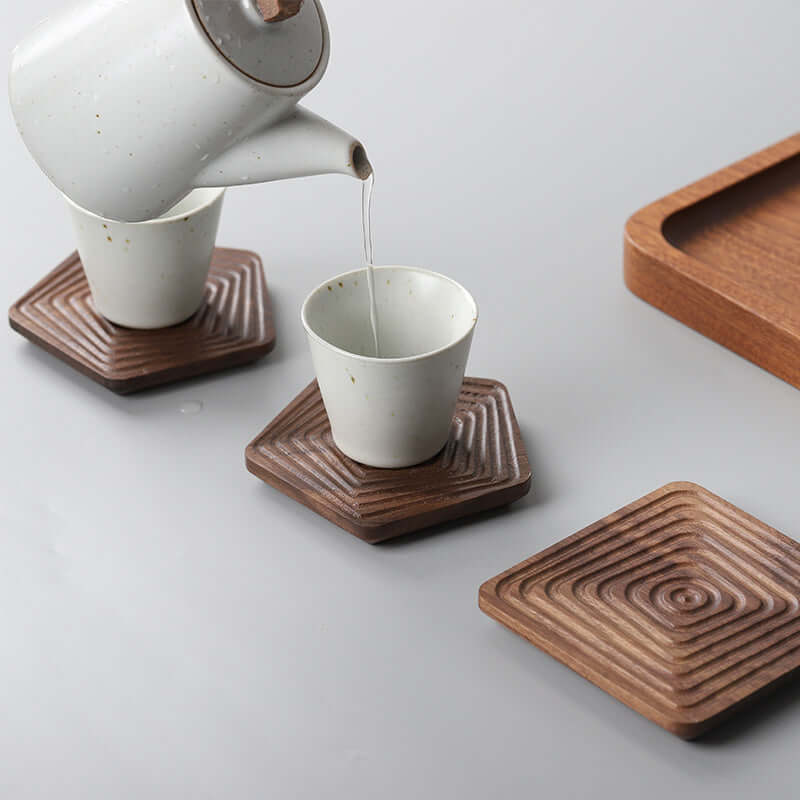 Japanese Black Walnut Geometric Tea Coaster: Creative Cup Holder - Homelune LTD home essentials and decor!