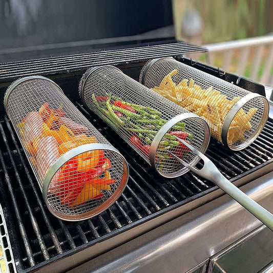 Portable Rolling BBQ Grill Basket – Perfect for Outdoor Camping & Grilling - Homelune LTD home essentials and decor!