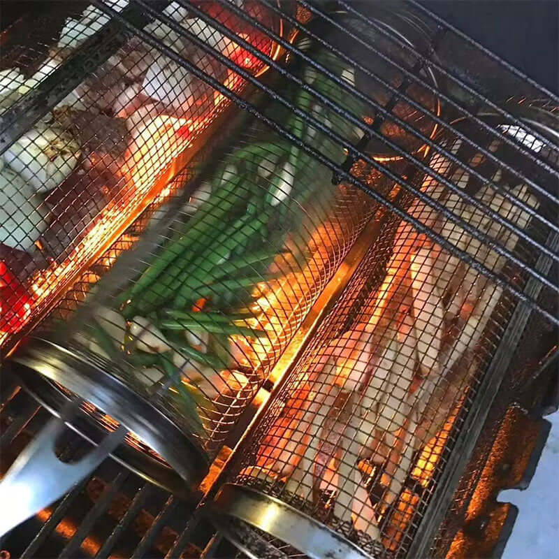 Portable Rolling BBQ Grill Basket – Perfect for Outdoor Camping & Grilling - Homelune LTD home essentials and decor!