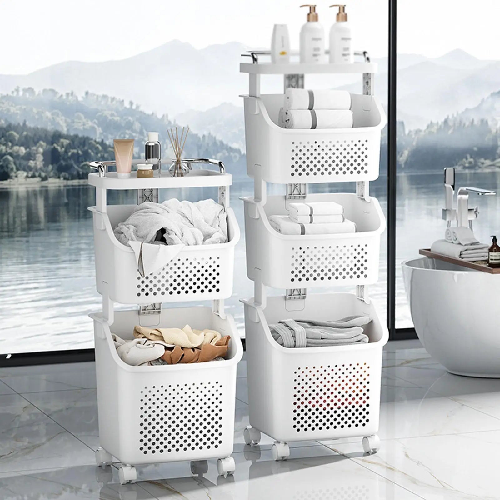Rolling Laundry Basket with Storage Shelves Homelune LTD