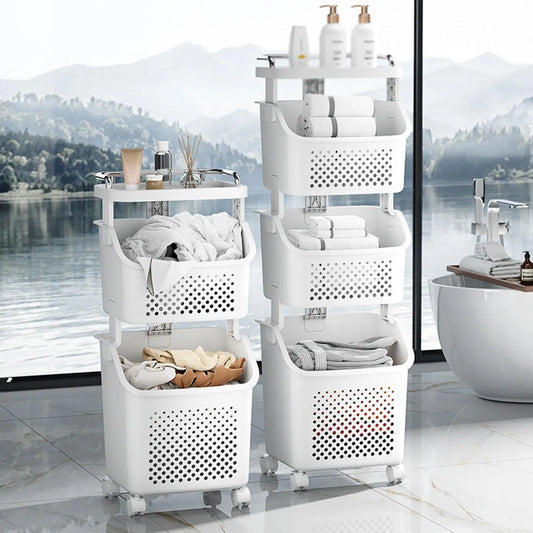 Rolling Laundry Basket with Storage Shelves Homelune LTD