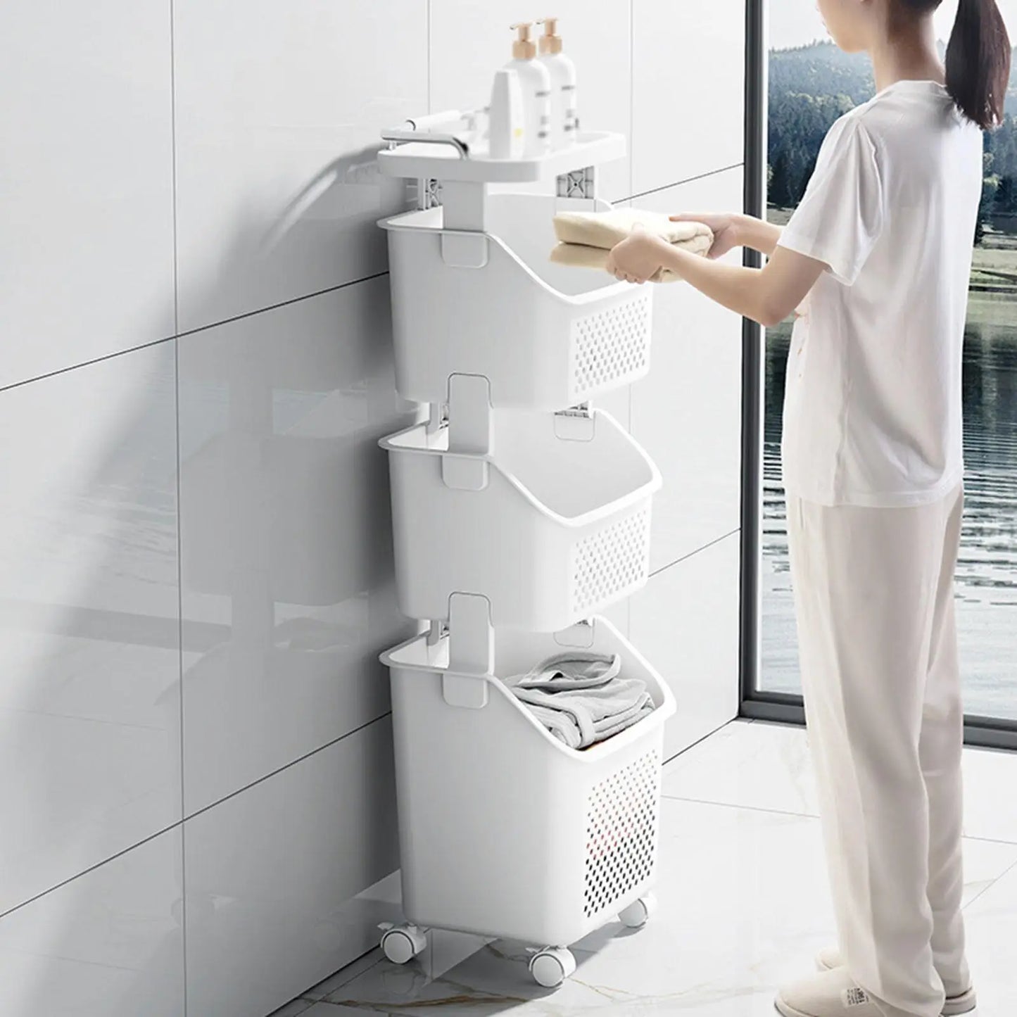 Rolling Laundry Basket with Storage Shelves Homelune LTD