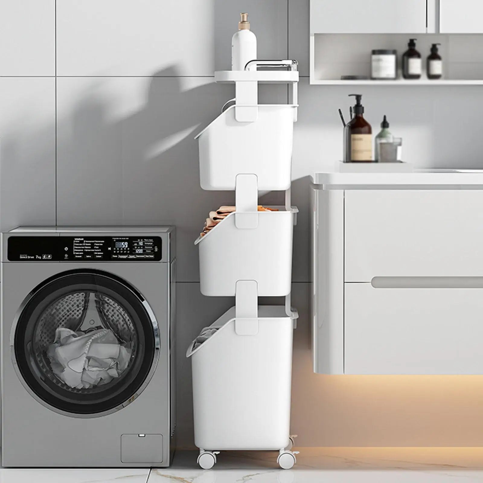 Rolling Laundry Basket with Storage Shelves Homelune LTD
