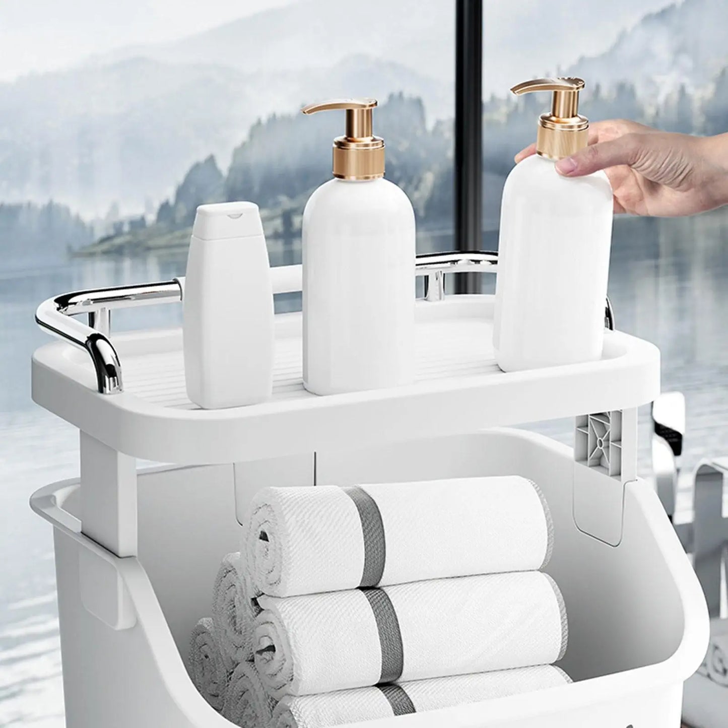 Rolling Laundry Basket with Storage Shelves Homelune LTD