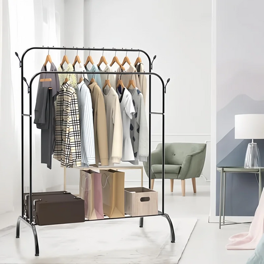 Adjustable Double-Rod Garment Rack with Shoe Storage Homelune LTD