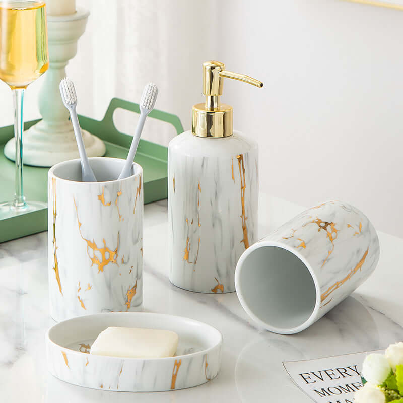 Transform Your Bathroom with Our Luxurious Marble Wash Kit & Ceramic Accessories! - Homelune LTD home essentials and decor!