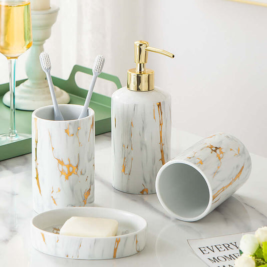 Transform Your Bathroom with Our Luxurious Marble Wash Kit & Ceramic Accessories! - Homelune LTD home essentials and decor!