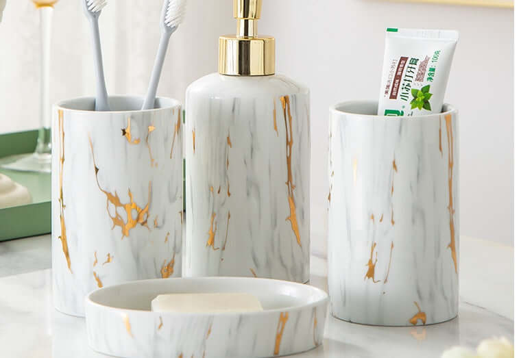 Transform Your Bathroom with Our Luxurious Marble Wash Kit & Ceramic Accessories! - Homelune LTD home essentials and decor!