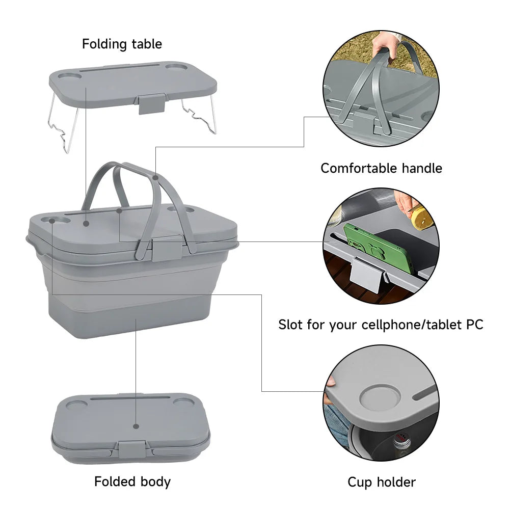 Collapsible Picnic Basket with Handles and Cup Holders Homelune LTD