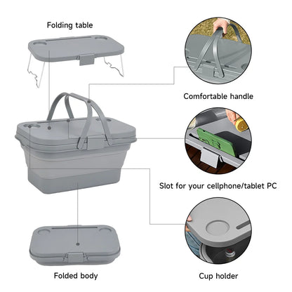 Collapsible Picnic Basket with Handles and Cup Holders Homelune LTD