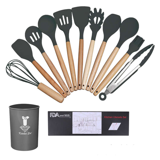 Wooden Handle Silicone Cooking Utensils Set - Homelune LTD home essentials and decor!