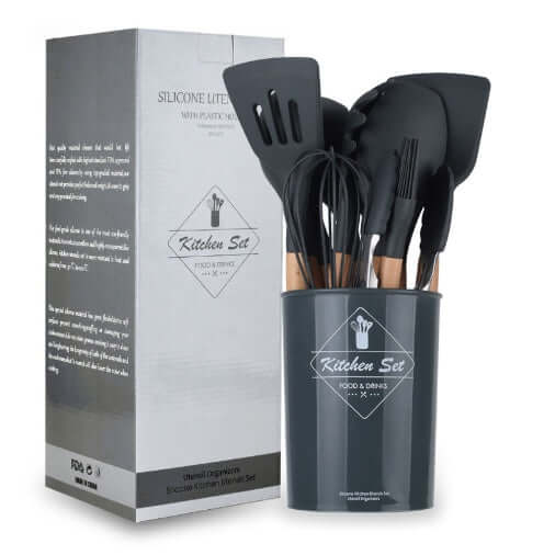 Wooden Handle Silicone Cooking Utensils Set - Homelune LTD home essentials and decor!