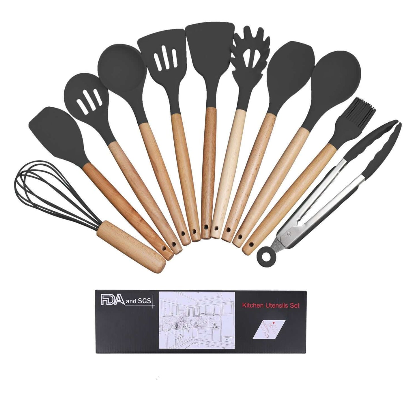 Wooden Handle Silicone Cooking Utensils Set - Homelune LTD home essentials and decor!